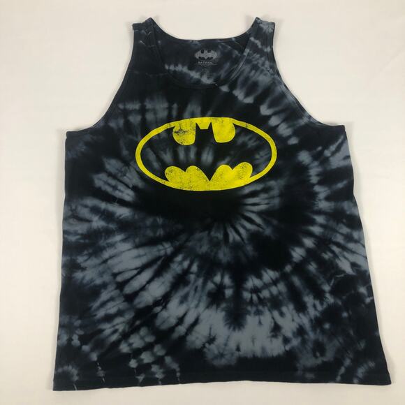 DC Comics Batman Logo Black Gray Tie Dye 100% CottonTank Top Mens Size L (42/44) - Picture 3 of 7